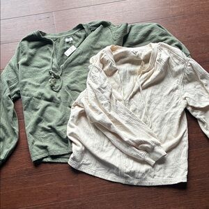 aerie Olive Green and Cream Oversized Long-Sleeve Tops
